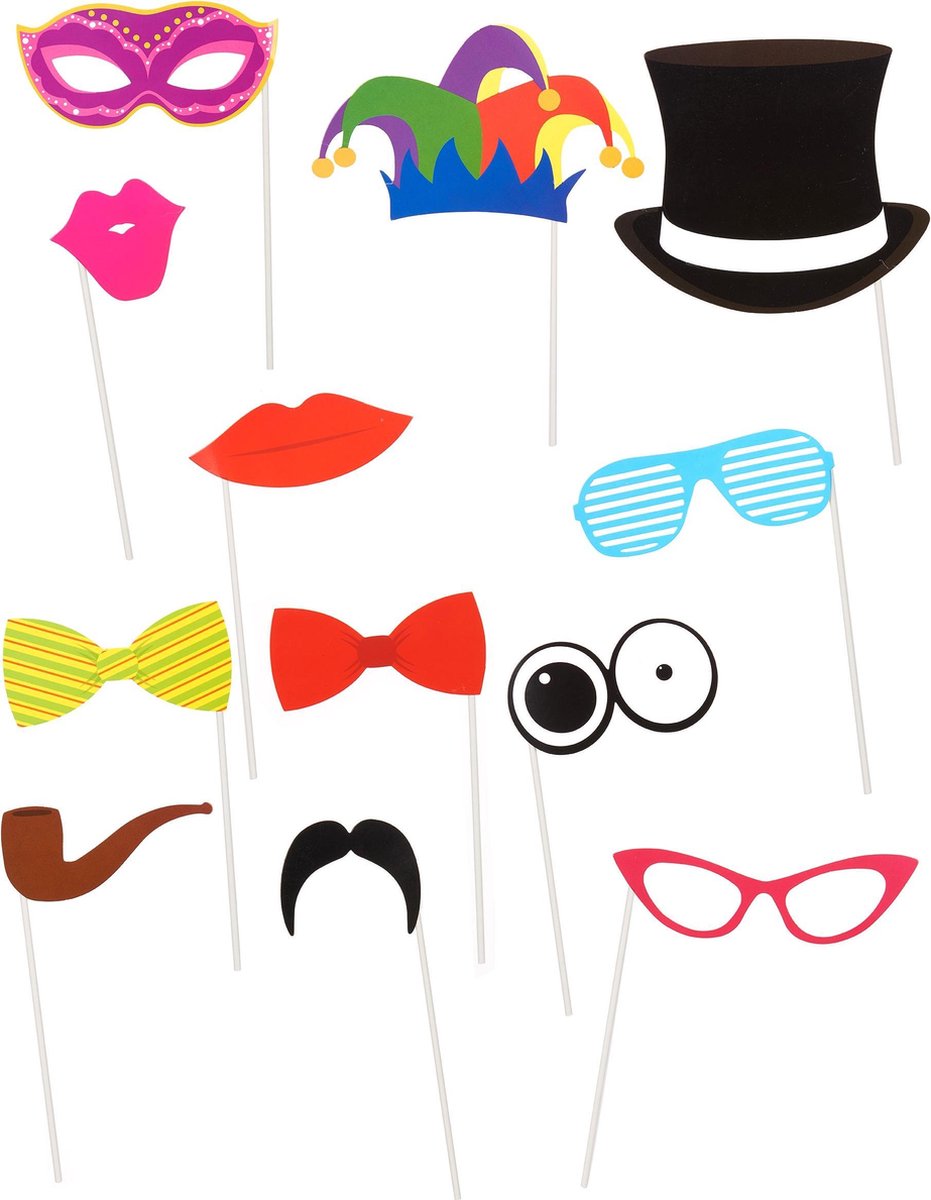 NINGBO PARTY SUPPLIES - Feestelijke 12 delige photobooth set - Decoratie > Feest spelletjes